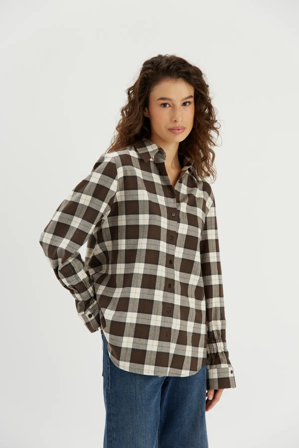 Isolde brown cotton check shirt