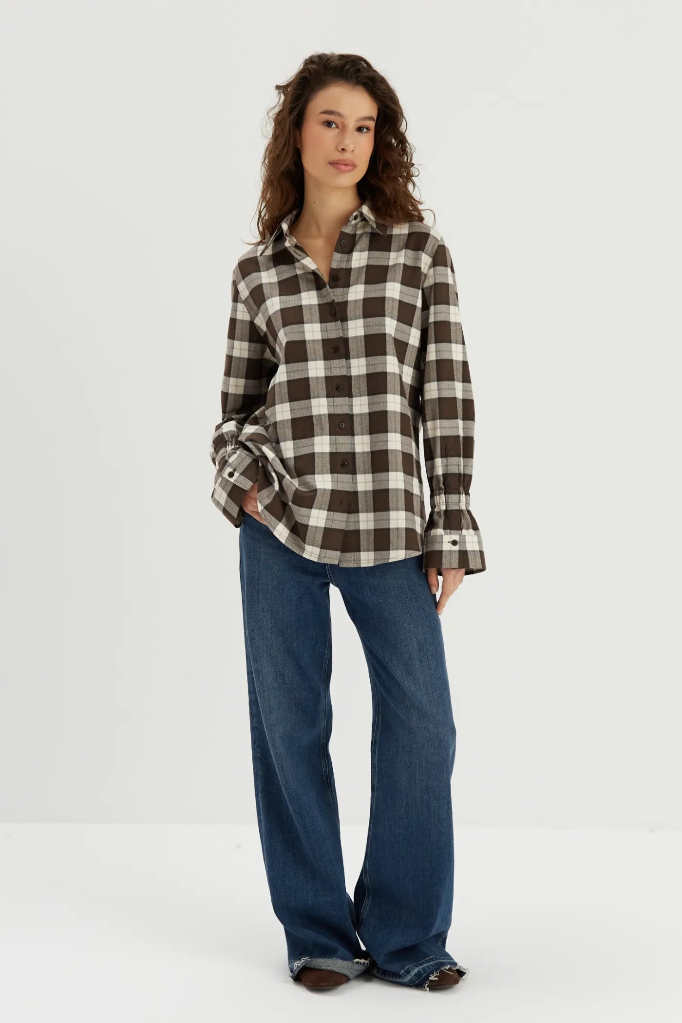 Isolde brown cotton check shirt