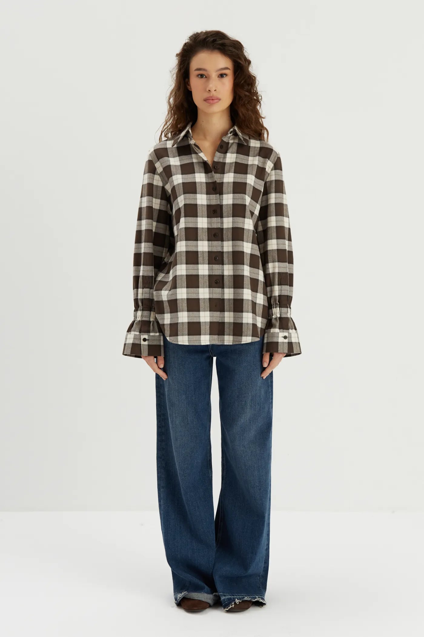 Isolde brown cotton check shirt