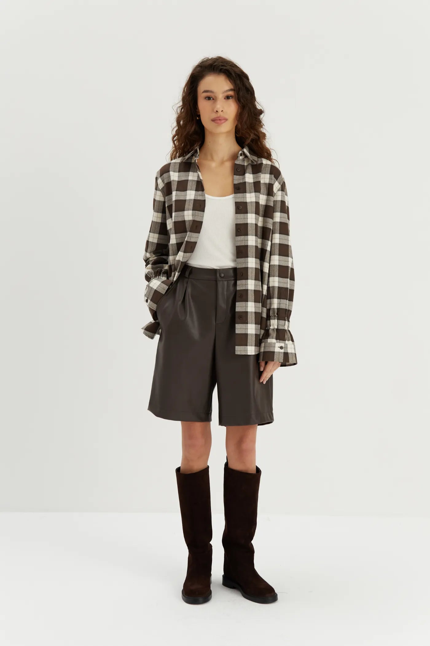Isolde brown cotton check shirt