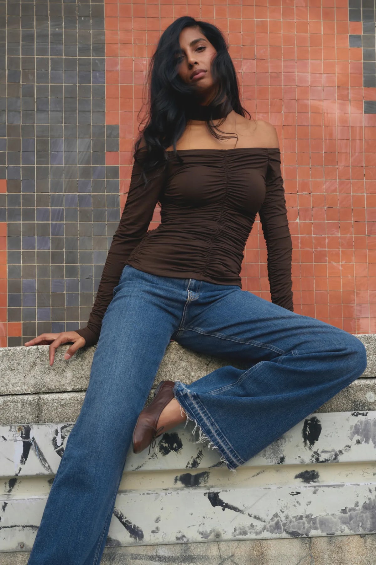 Lexi brown off-shoulder top