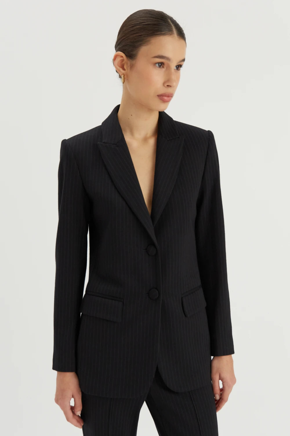 Prążkowany garnitur Tom z rozszerzanymi spodniami