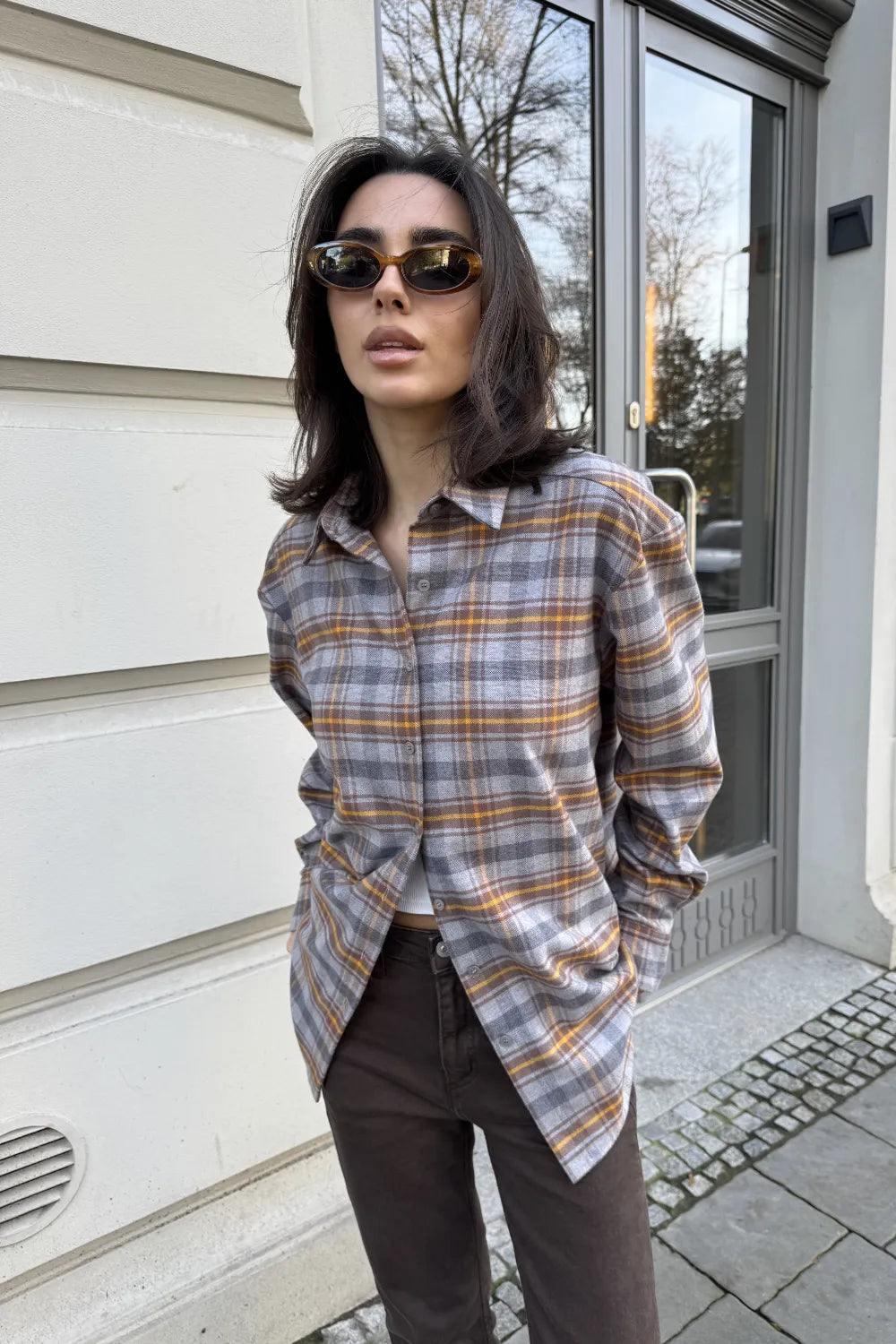 Penelope grey checkered shirt
