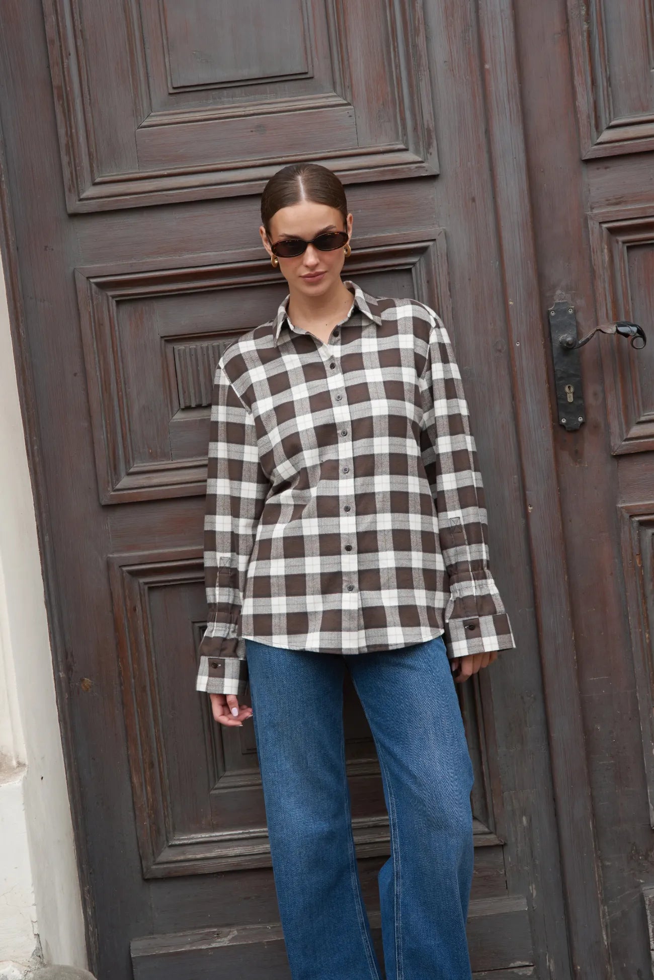 Isolde brown cotton check shirt