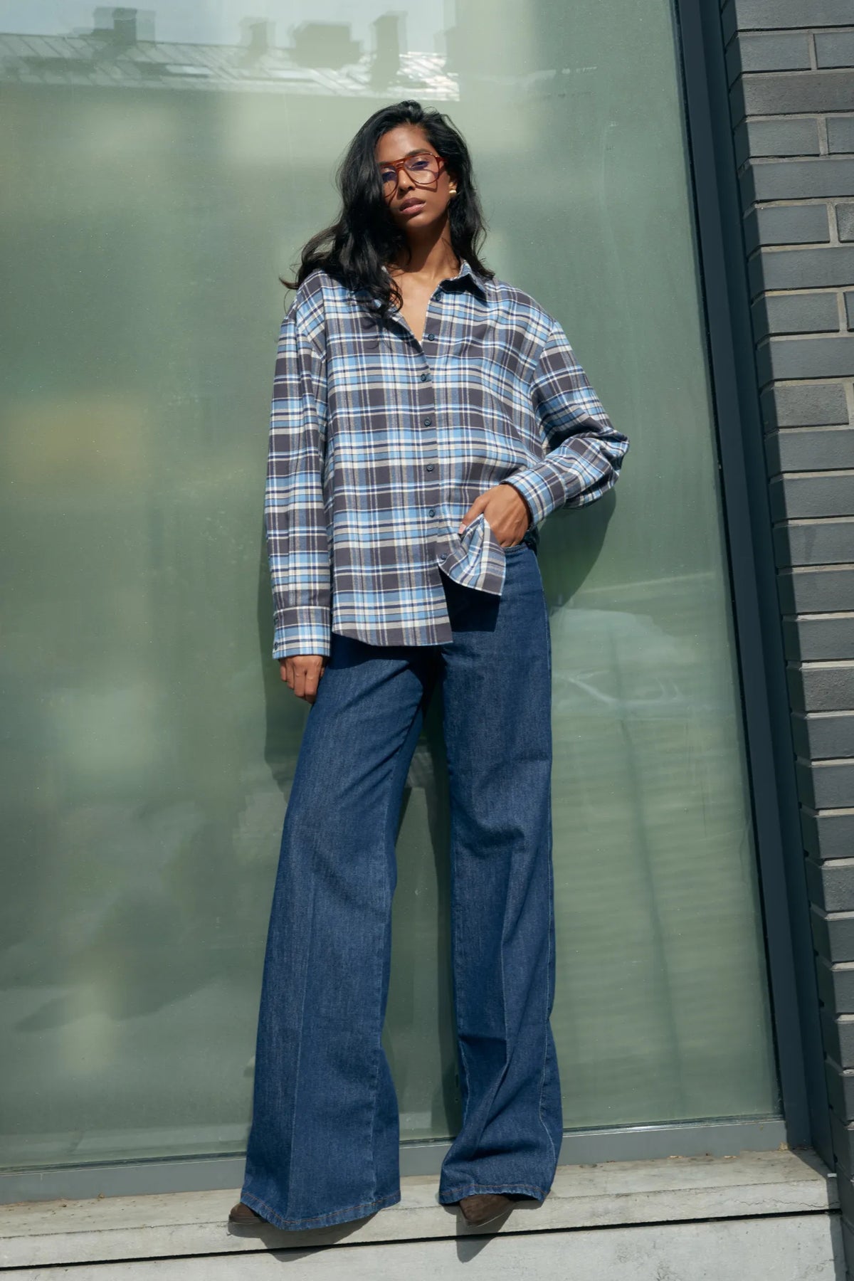 Luisa blue plaid shirt