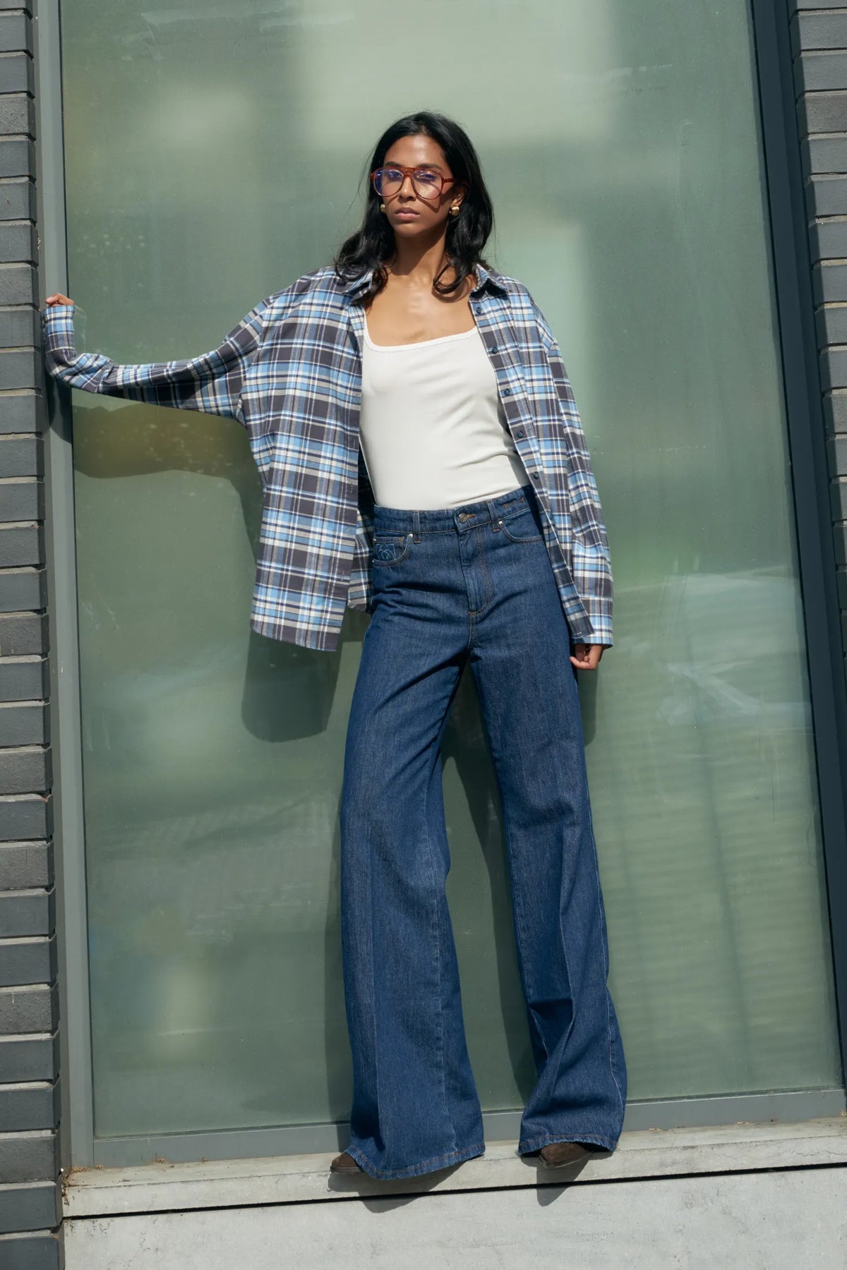Luisa blue plaid shirt