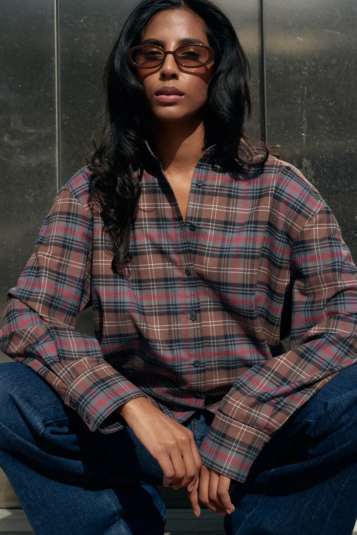 Luisa Brown Plaid Shirt 