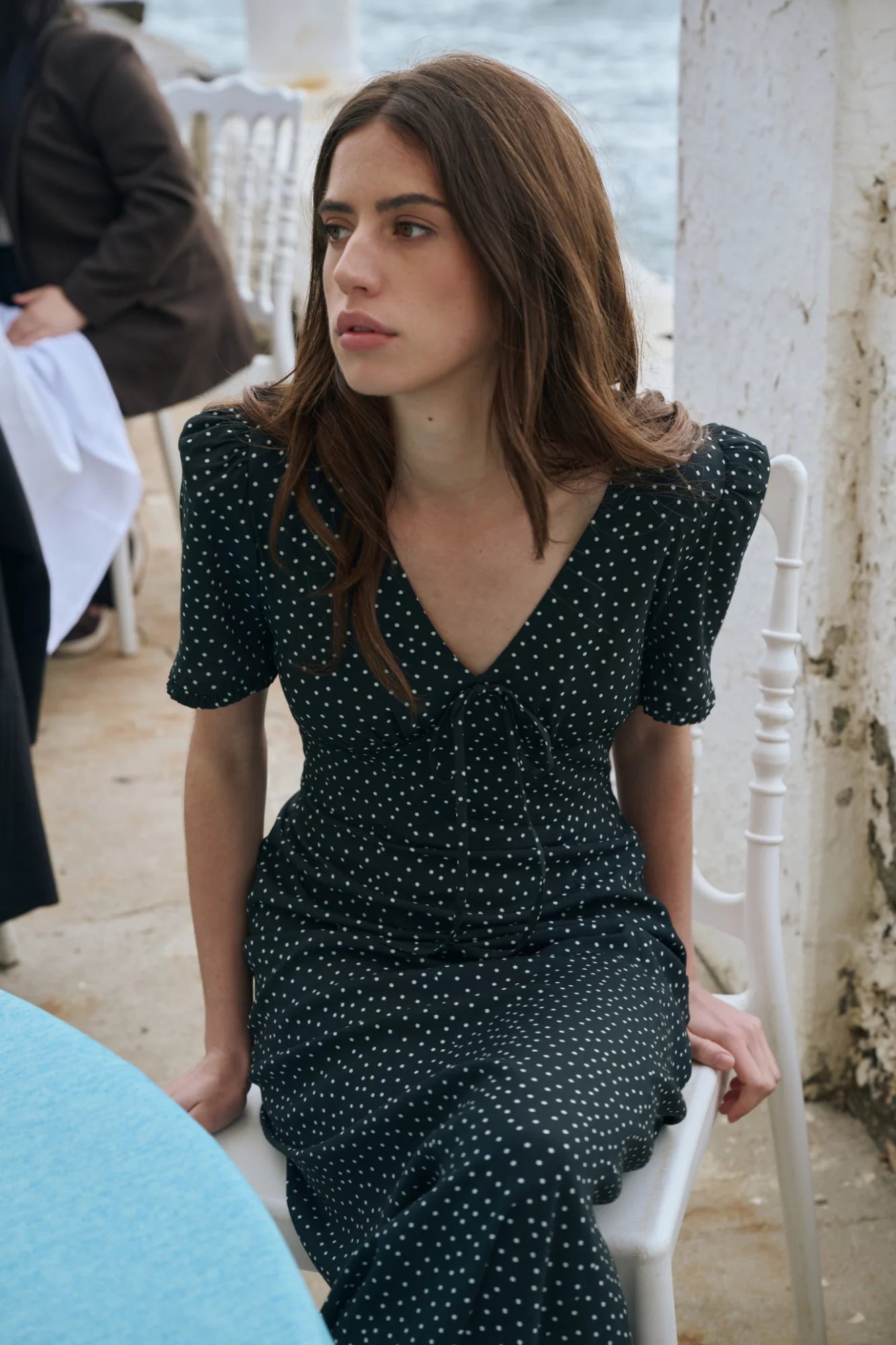 Carmen Dot Dress – Black Viscose with Off-White Dots
